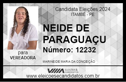 Candidato NEIDE DE PARAGUAÇU 2024 - ITAMBÉ - Eleições