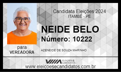 Candidato NEIDE BELO 2024 - ITAMBÉ - Eleições