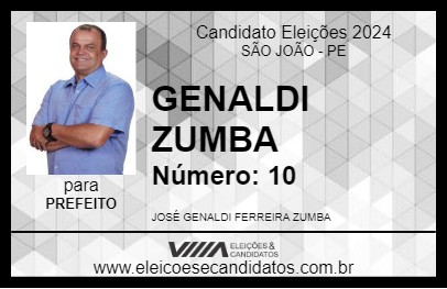 Candidato GENALDI ZUMBA 2024 - SÃO JOÃO - Eleições