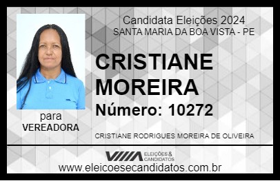 Candidato CRISTIANE MOREIRA 2024 - SANTA MARIA DA BOA VISTA - Eleições