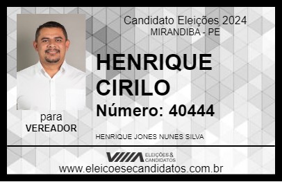 Candidato HENRIQUE CIRILO 2024 - MIRANDIBA - Eleições