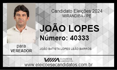 Candidato JOÃO LOPES 2024 - MIRANDIBA - Eleições