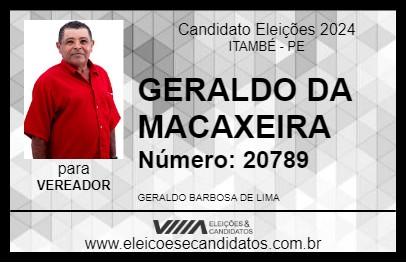 Candidato GERALDO DA MACAXEIRA 2024 - ITAMBÉ - Eleições