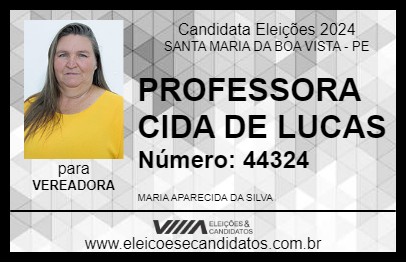 Candidato PROFESSORA CIDA DE LUCAS 2024 - SANTA MARIA DA BOA VISTA - Eleições