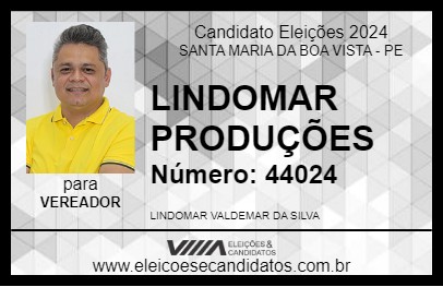 Candidato LINDOMAR PRODUÇÕES 2024 - SANTA MARIA DA BOA VISTA - Eleições