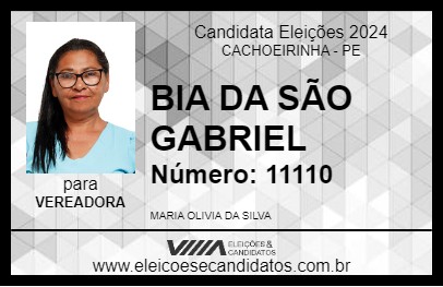 Candidato BIA DA SÃO GABRIEL 2024 - CACHOEIRINHA - Eleições