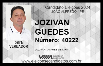 Candidato JOZIVAN GUEDES 2024 - JOÃO ALFREDO - Eleições