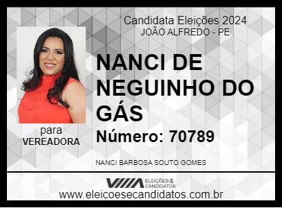 Candidato NANCI DE NEGUINHO DO GÁS 2024 - JOÃO ALFREDO - Eleições