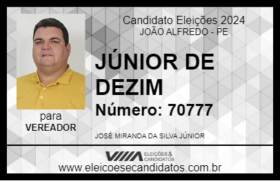 Candidato JÚNIOR DE DEZIM 2024 - JOÃO ALFREDO - Eleições