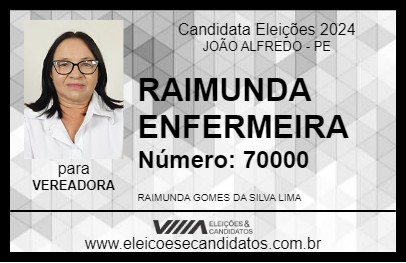 Candidato RAIMUNDA ENFERMEIRA 2024 - JOÃO ALFREDO - Eleições