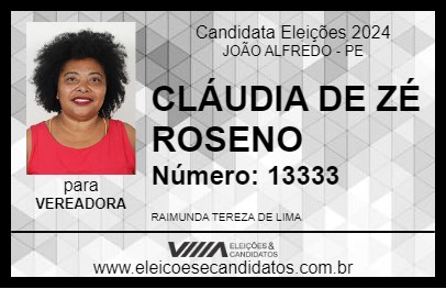 Candidato CLÁUDIA DE ZÉ ROSENO 2024 - JOÃO ALFREDO - Eleições