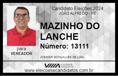 Candidato MAZINHO DO LANCHE 2024 - JOÃO ALFREDO - Eleições