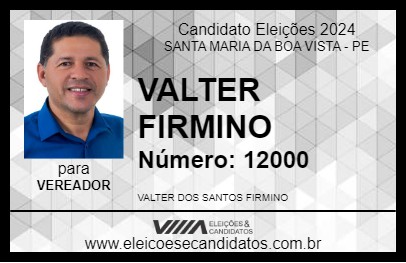 Candidato VALTER FIRMINO 2024 - SANTA MARIA DA BOA VISTA - Eleições