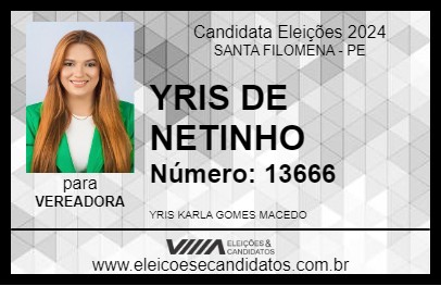 Candidato YRIS DE NETINHO 2024 - SANTA FILOMENA - Eleições