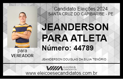 Candidato JEANDERSON PARA ATLETA 2024 - SANTA CRUZ DO CAPIBARIBE - Eleições