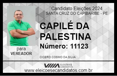 Candidato CAPILÉ DA PALESTINA 2024 - SANTA CRUZ DO CAPIBARIBE - Eleições