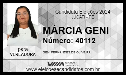 Candidato MÁRCIA GENI 2024 - JUCATI - Eleições