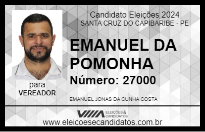 Candidato EMANUEL DA PAMONHA 2024 - SANTA CRUZ DO CAPIBARIBE - Eleições