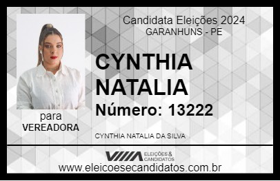 Candidato CYNTHIA NATALIA 2024 - GARANHUNS - Eleições