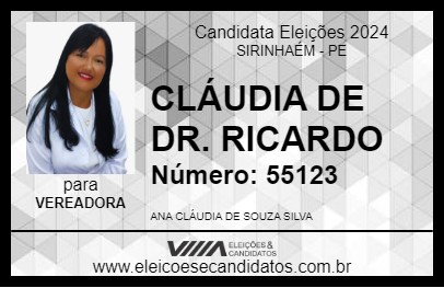 Candidato CLÁUDIA DE DR. RICARDO 2024 - SIRINHAÉM - Eleições