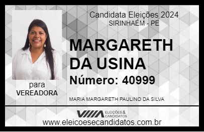 Candidato MARGARETH DA USINA 2024 - SIRINHAÉM - Eleições