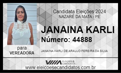 Candidato JANAINA KARLI 2024 - NAZARÉ DA MATA - Eleições