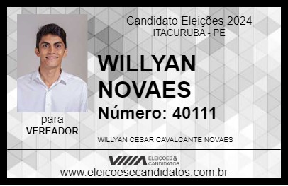 Candidato WILLYAN NOVAES 2024 - ITACURUBA - Eleições