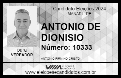 Candidato ANTONIO DE DIONISIO 2024 - MANARI - Eleições