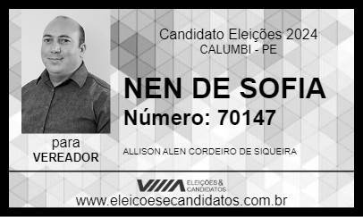 Candidato NEN DE SOFIA 2024 - CALUMBI - Eleições