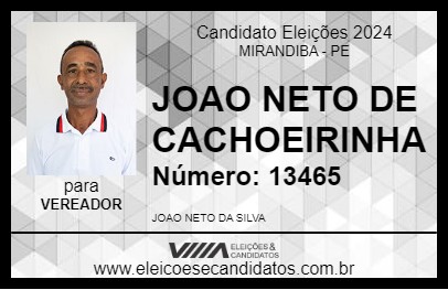 Candidato JOAO NETO DE CACHOEIRINHA 2024 - MIRANDIBA - Eleições