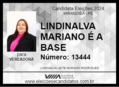 Candidato LINDINALVA MARIANO É A BASE 2024 - MIRANDIBA - Eleições