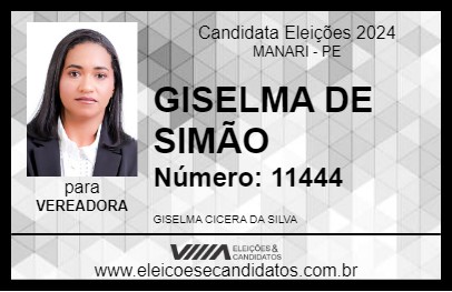 Candidato GISELMA DE SIMÃO 2024 - MANARI - Eleições