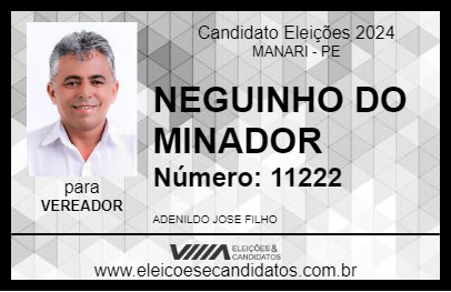 Candidato NEGUINHO DO MINADOR 2024 - MANARI - Eleições