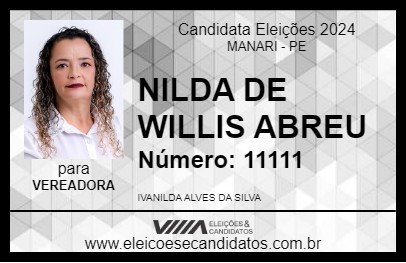 Candidato NILDA DE WILLIS 2024 - MANARI - Eleições