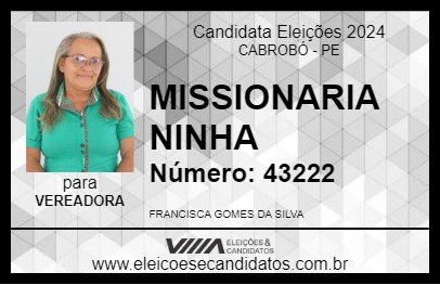 Candidato MISSIONARIA NINHA 2024 - CABROBÓ - Eleições