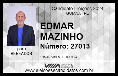 Candidato EDMAR MAZINHO 2024 - GOIANA - Eleições