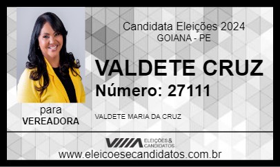 Candidato VALDETE CRUZ 2024 - GOIANA - Eleições