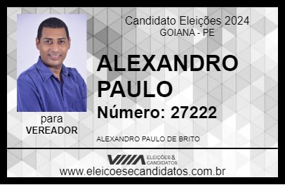 Candidato ALEXANDRO PAULO 2024 - GOIANA - Eleições