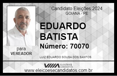 Candidato EDUARDO BATISTA 2024 - GOIANA - Eleições