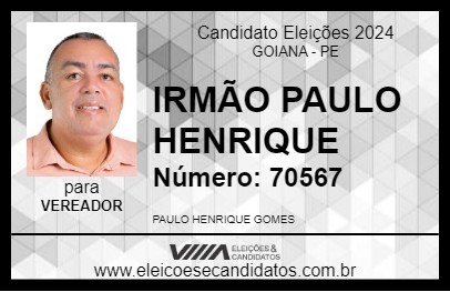 Candidato IRMÃO PAULO HENRIQUE 2024 - GOIANA - Eleições