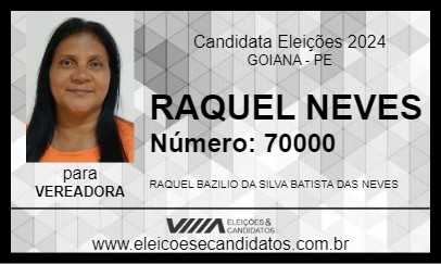 Candidato RAQUEL NEVES 2024 - GOIANA - Eleições