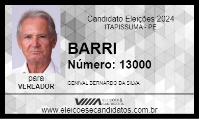 Candidato BARRI 2024 - ITAPISSUMA - Eleições