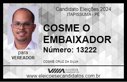 Candidato COSME O EMBAIXADOR 2024 - ITAPISSUMA - Eleições