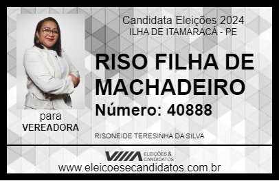 Candidato RISO FILHA DE MACHADEIRO 2024 - ILHA DE ITAMARACÁ - Eleições