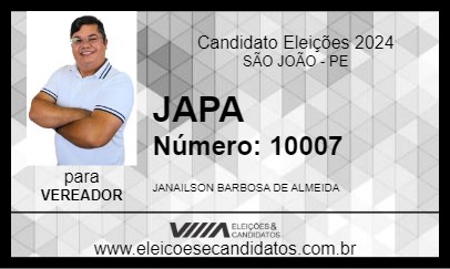 Candidato JAPA 2024 - SÃO JOÃO - Eleições