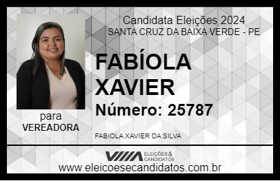 Candidato FABÍOLA XAVIER 2024 - SANTA CRUZ DA BAIXA VERDE - Eleições