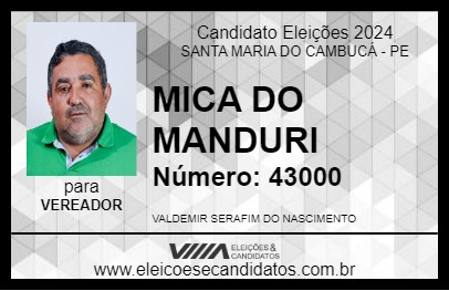 Candidato MICA DO MANDURI 2024 - SANTA MARIA DO CAMBUCÁ - Eleições