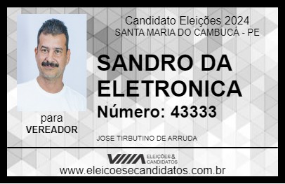 Candidato SANDRO DA ELETRONICA 2024 - SANTA MARIA DO CAMBUCÁ - Eleições