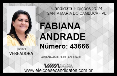 Candidato FABIANA ANDRADE 2024 - SANTA MARIA DO CAMBUCÁ - Eleições