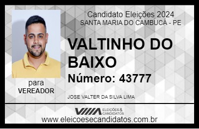 Candidato VALTINHO DO BAIXO 2024 - SANTA MARIA DO CAMBUCÁ - Eleições